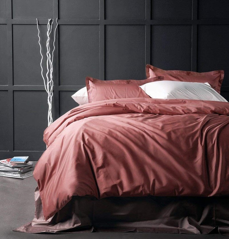 Eikei Solid Color Egyptian Cotton Duvet Cover Luxury Bedding Set High Thread Count Long Staple Sateen Weave Silky Soft Breathable Pima Quality Bed Linen (Dusty Cedar, King) - Image 1